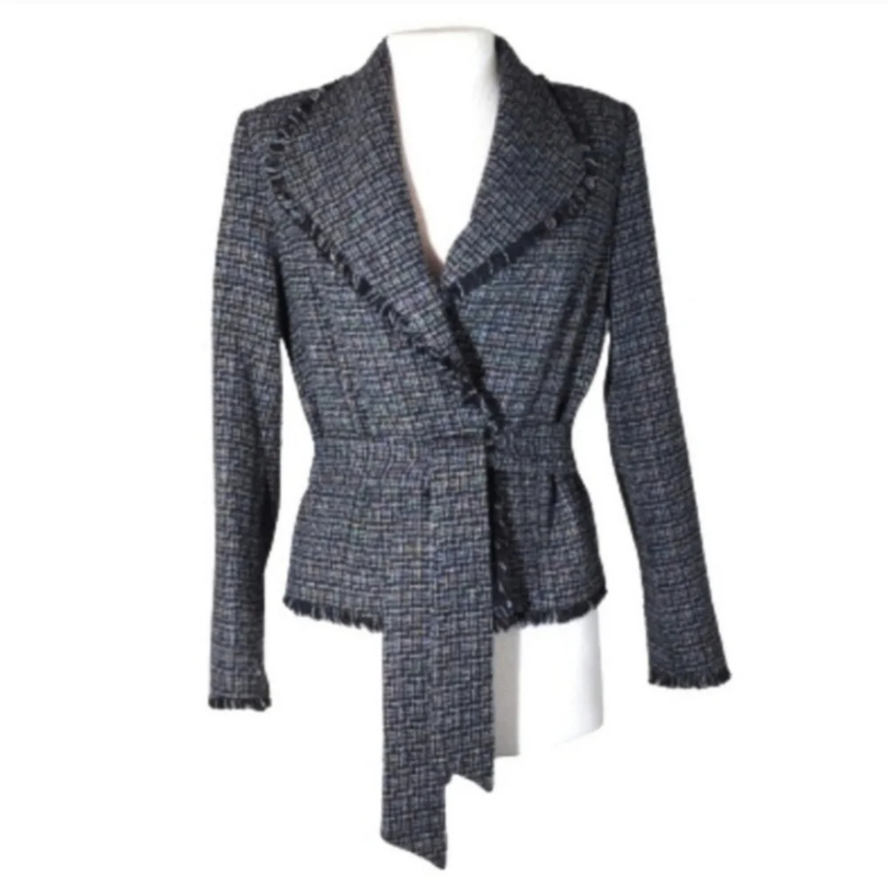 Supply & Demand Wool Blend Tweed Jacket Black Size S Frayed Edges